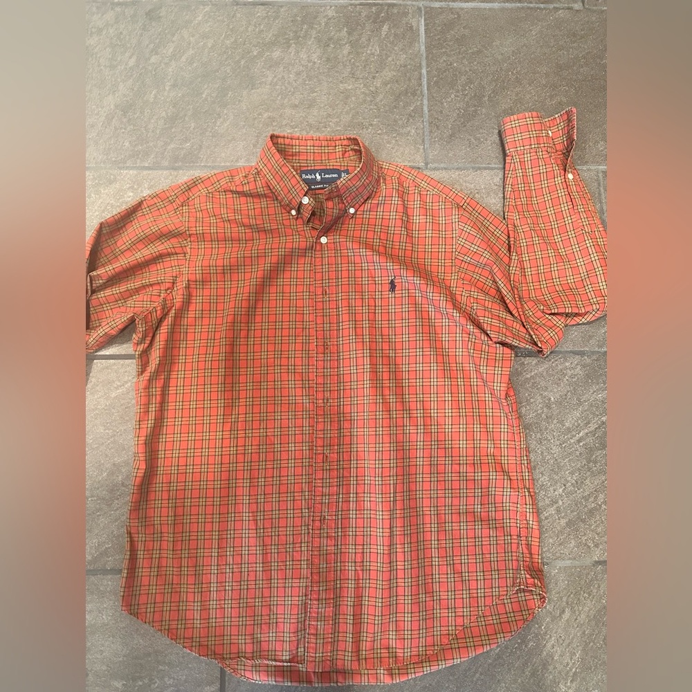 Ralph Lauren Men's Red and Yellow Plaid Shirt
